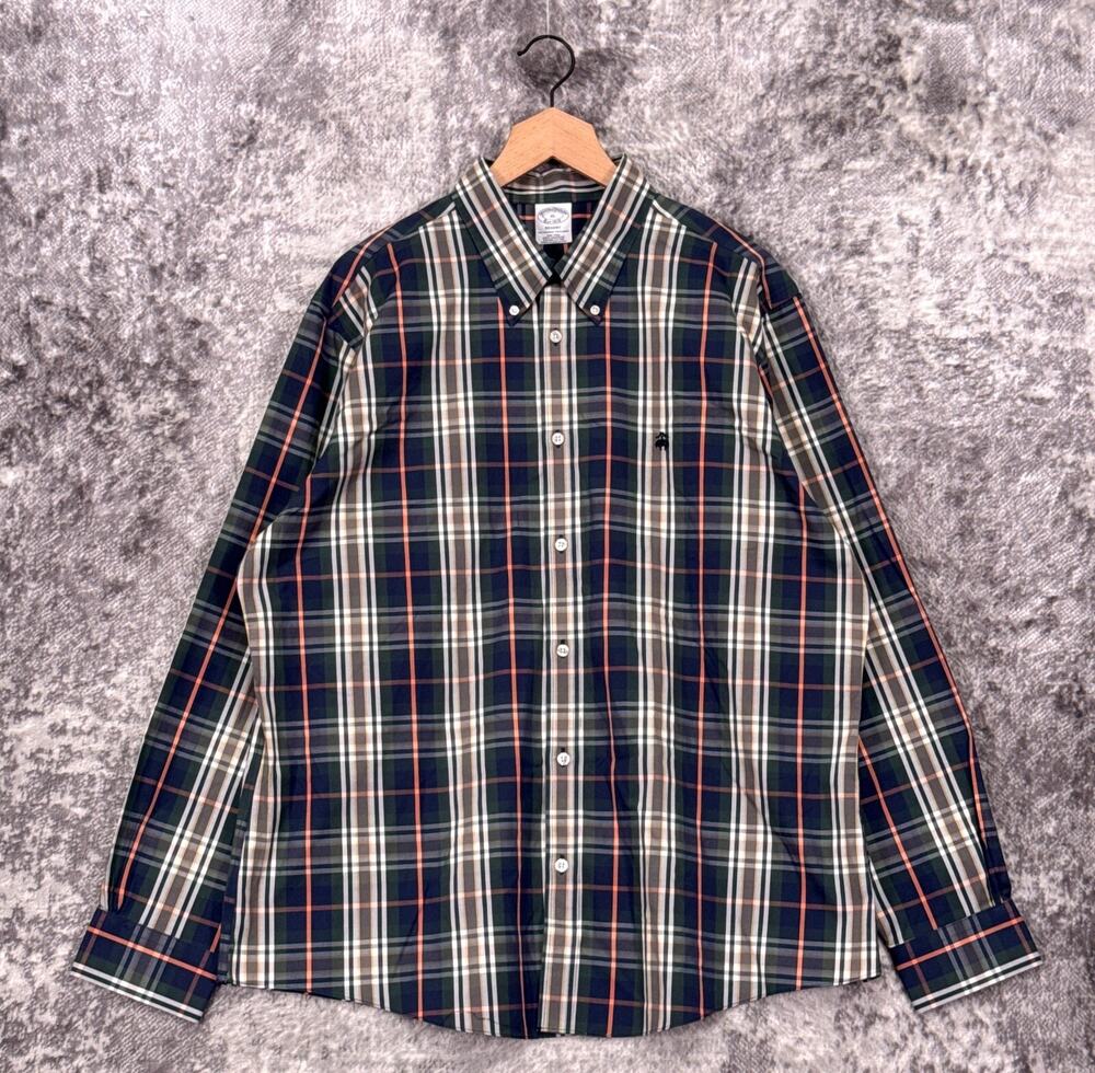 Brooks Brothers Regent Shirt XL Mens Non Iron Supima Oxford Madras Plaid Logo